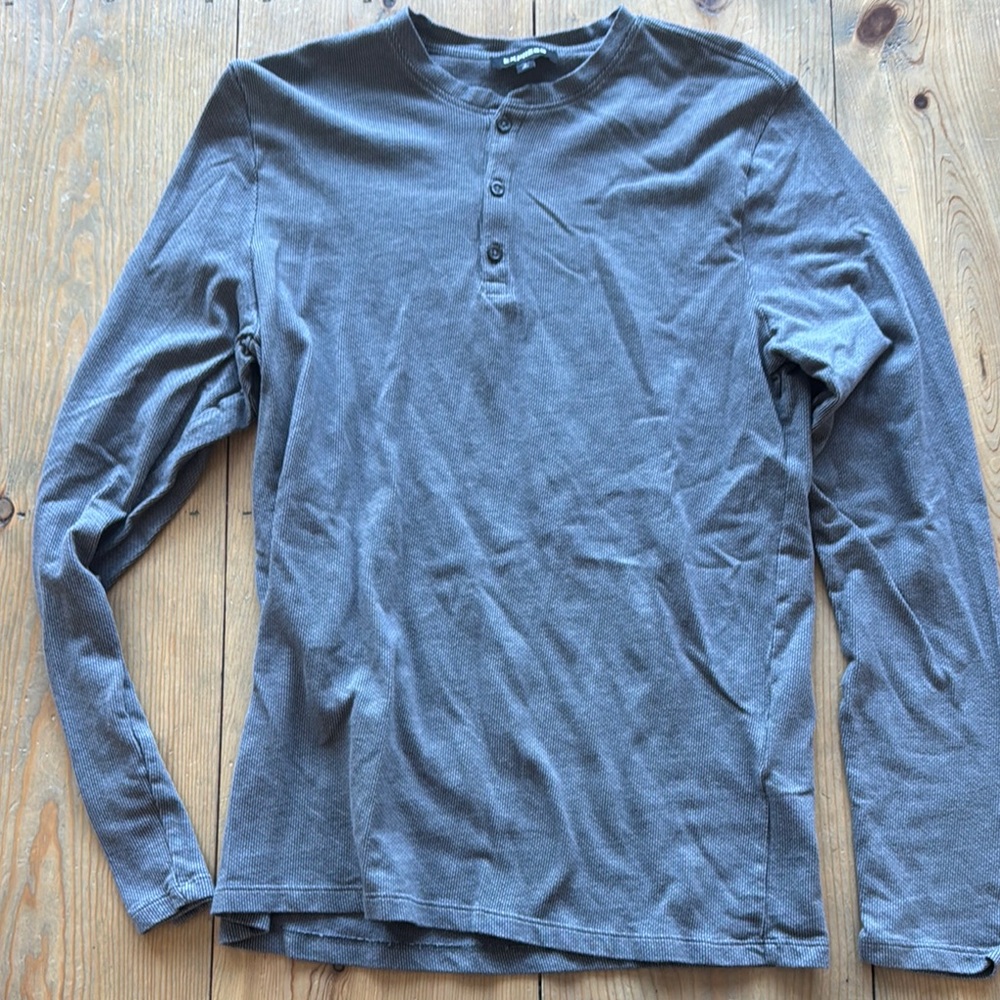 Men's Gray Long Sleeve Henley Shirt